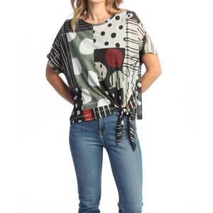 NEW JESS & JANE amelia crepe mesh tie front top in multi color